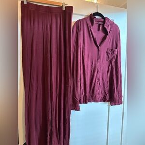 SKIMS Burgundy Ribbed Pajama Set